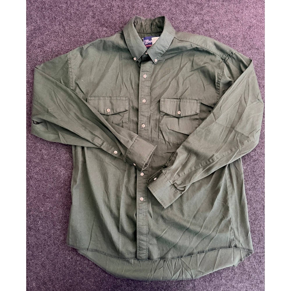 Wrangler Vintage Western Shirt 17x35 Green Long Sleeve Button Down 90's Y2K